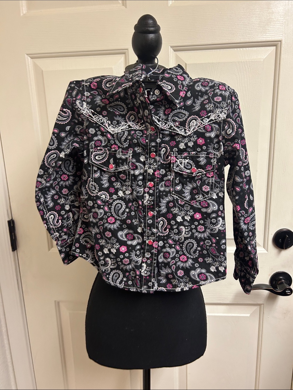 CH Cowgirl "Bandana Paisley" Long Sleeve Western Shirt, Pink/black, Size 5